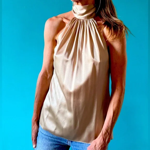 Ramy Brook Cara gold halter Top sz S - Picture 1 of 8